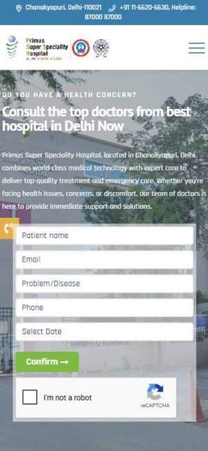 Primus Hospital — website screenshot