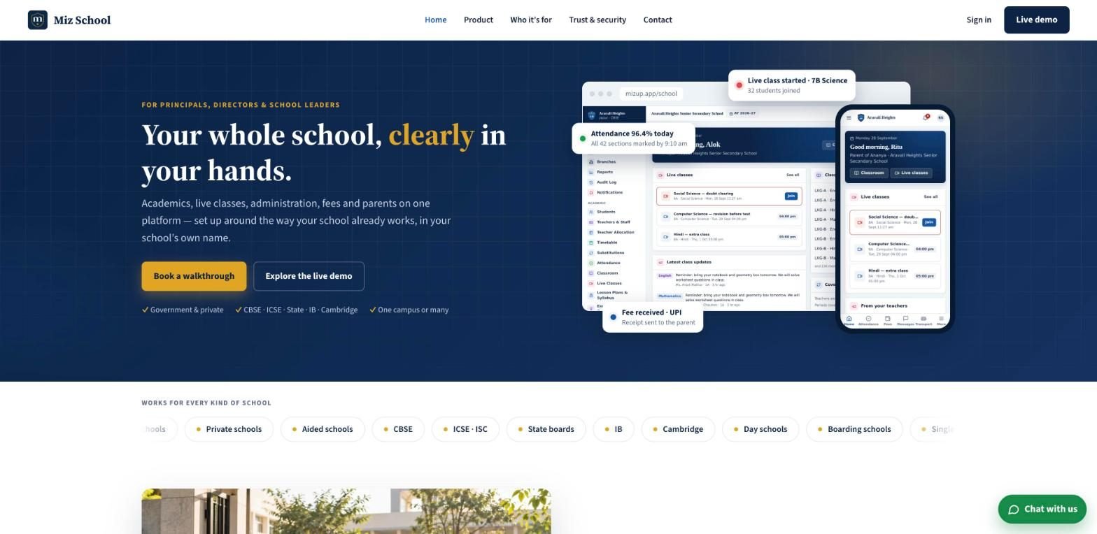 Miz School interface